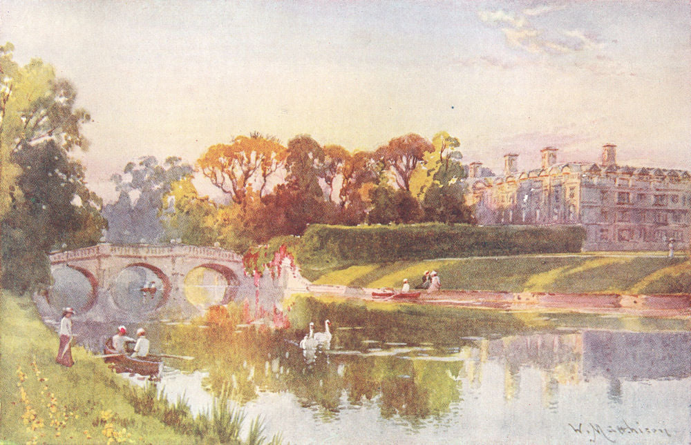 CAMBRIDGE. Clare College bridge Cam-Autumn Evening 1907 old antique print